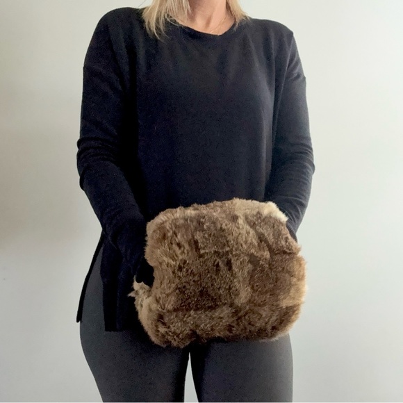 Vintage Accessories - Vintage Fur Hand Muff 1900s Mink Hand Warmer Pocket Brown Edwardian Era Antique